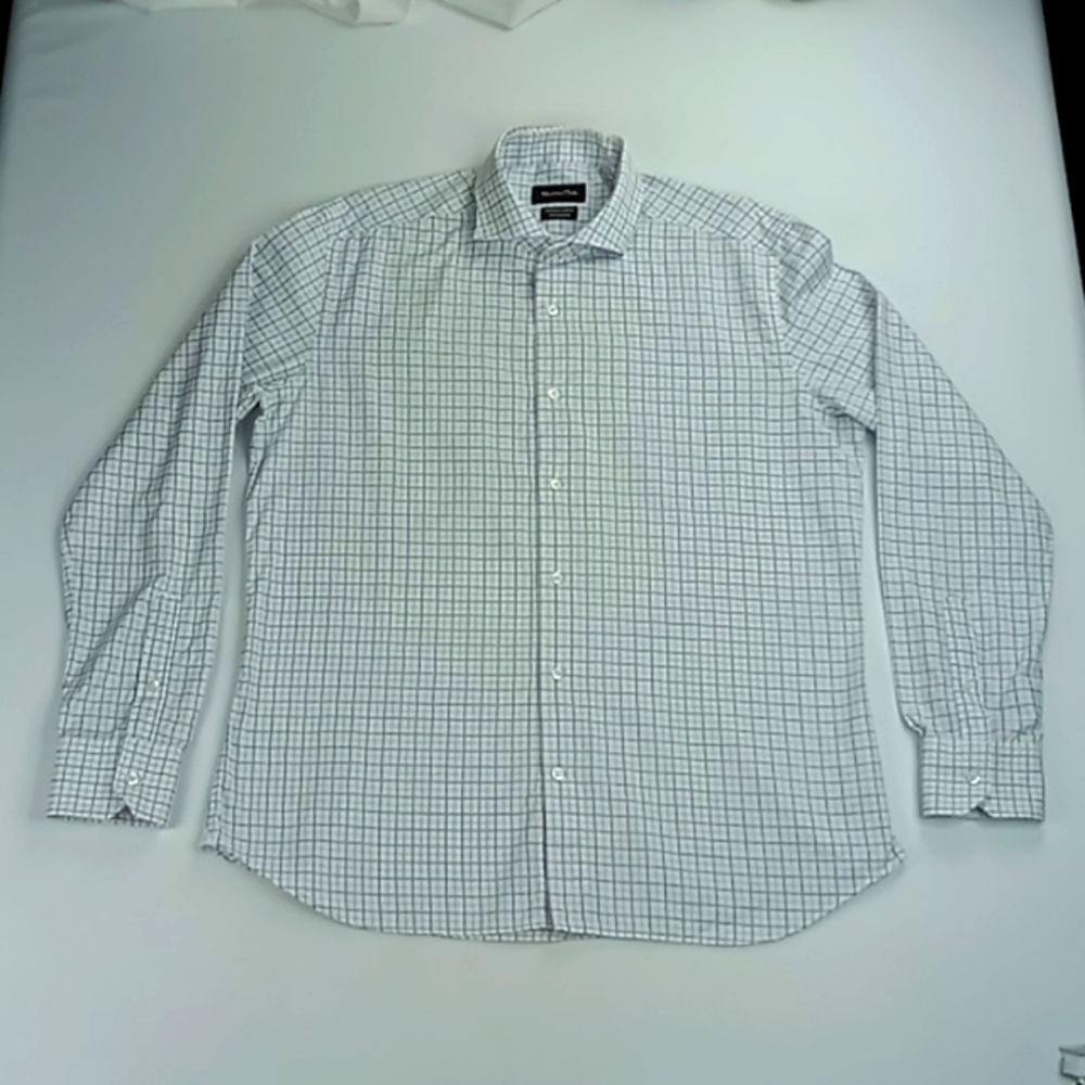 Massimo Dutti Men's Long Sleeve Spread Collar EUR 44 US 17.5 White Blue Check